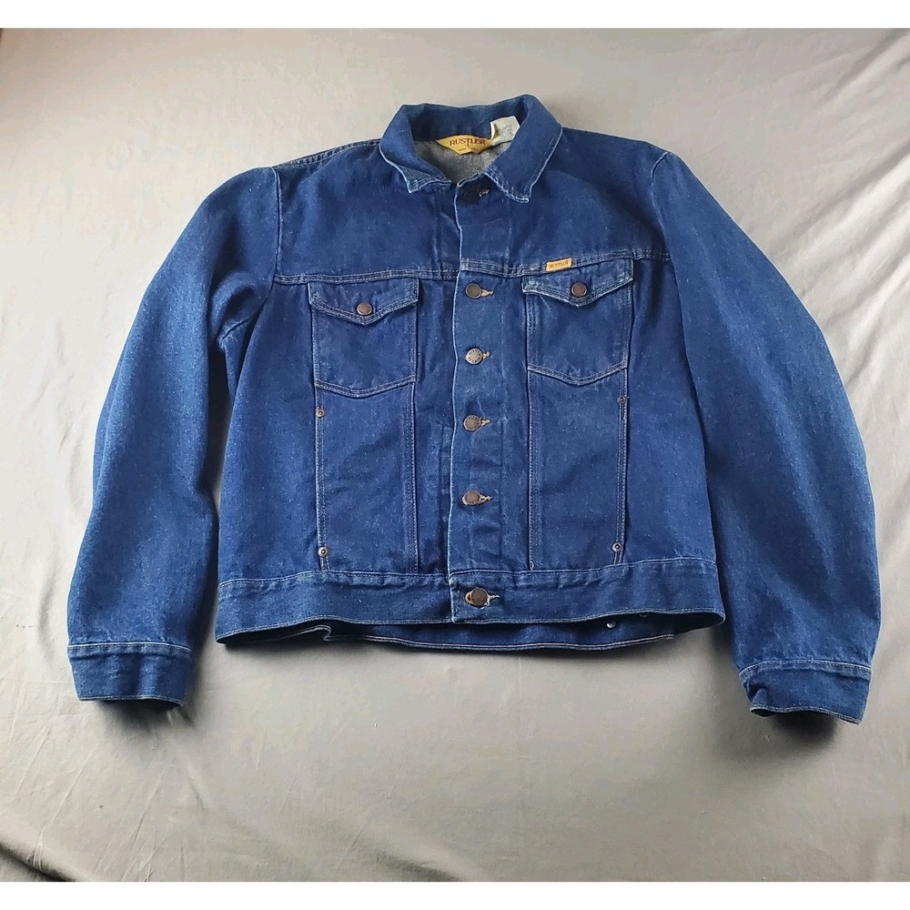 Vintage Rustler Jeans Trucker Jacket Adult Large Blue Denim Button Pockets